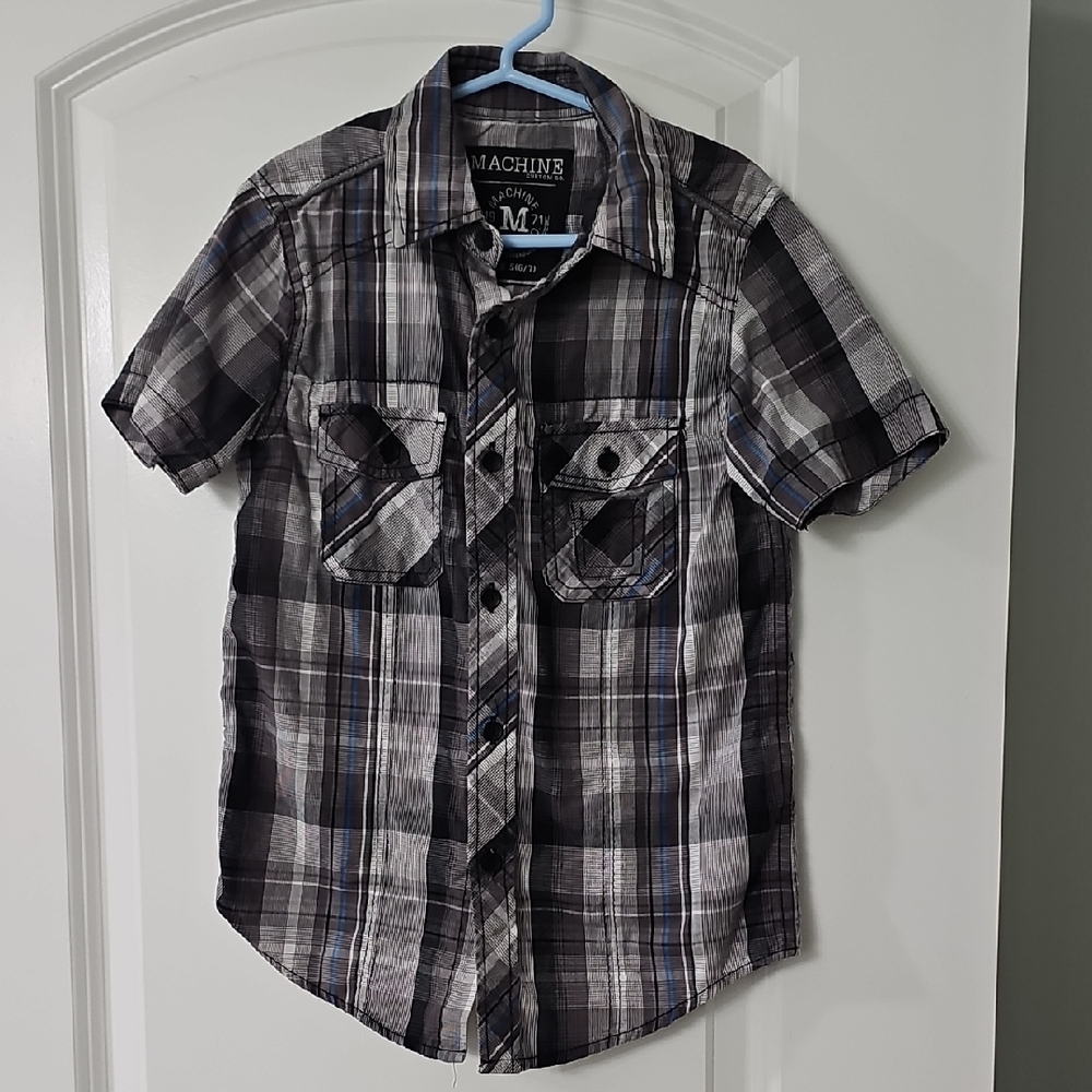 Machine Kids Dark Plaid Button Down Shirt